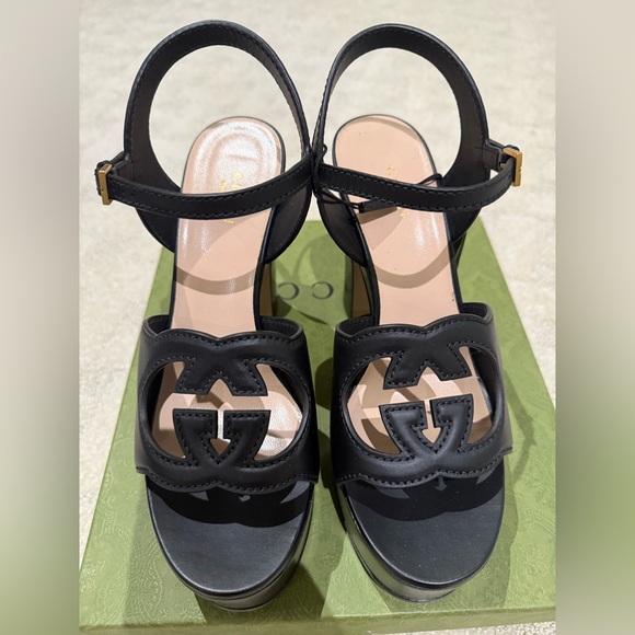 Gucci Black Leather Platform Heels - Picture 1 of 5